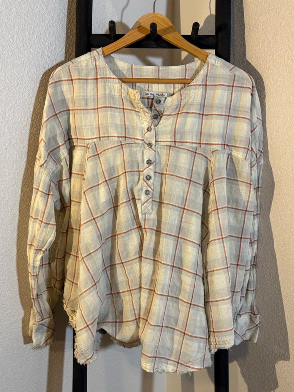 FREE PEOPLE windowpane plaid buttondown